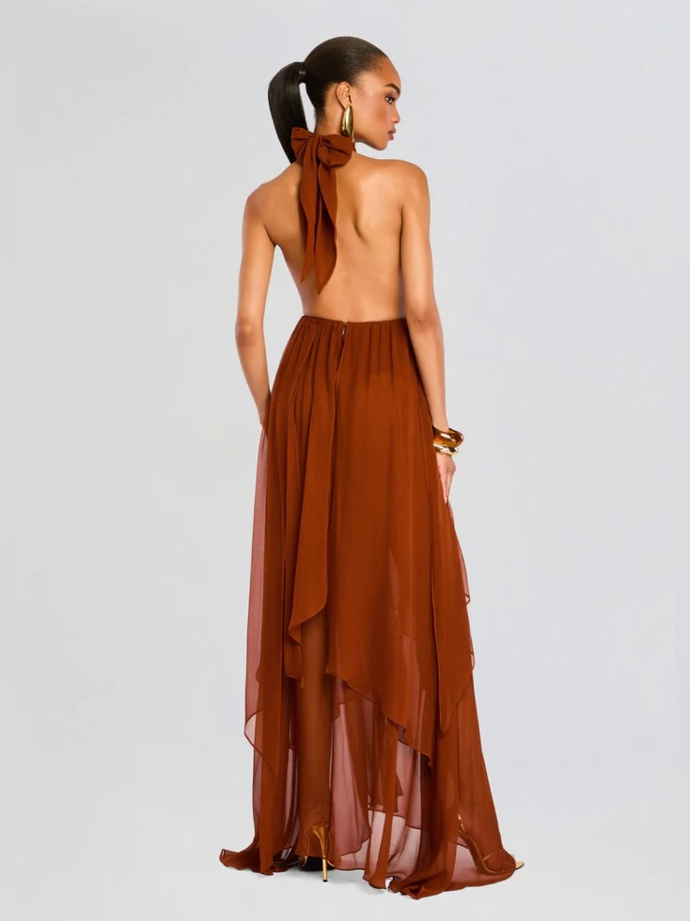 Retrofete Ina Silk Chiffon Dress In Caramel Size Medium - Picture 3 of 16